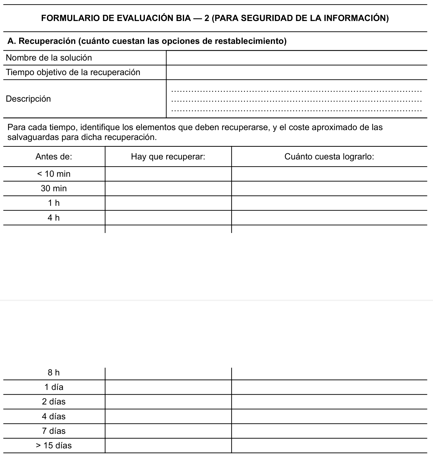Formulario de evaluación BIA
