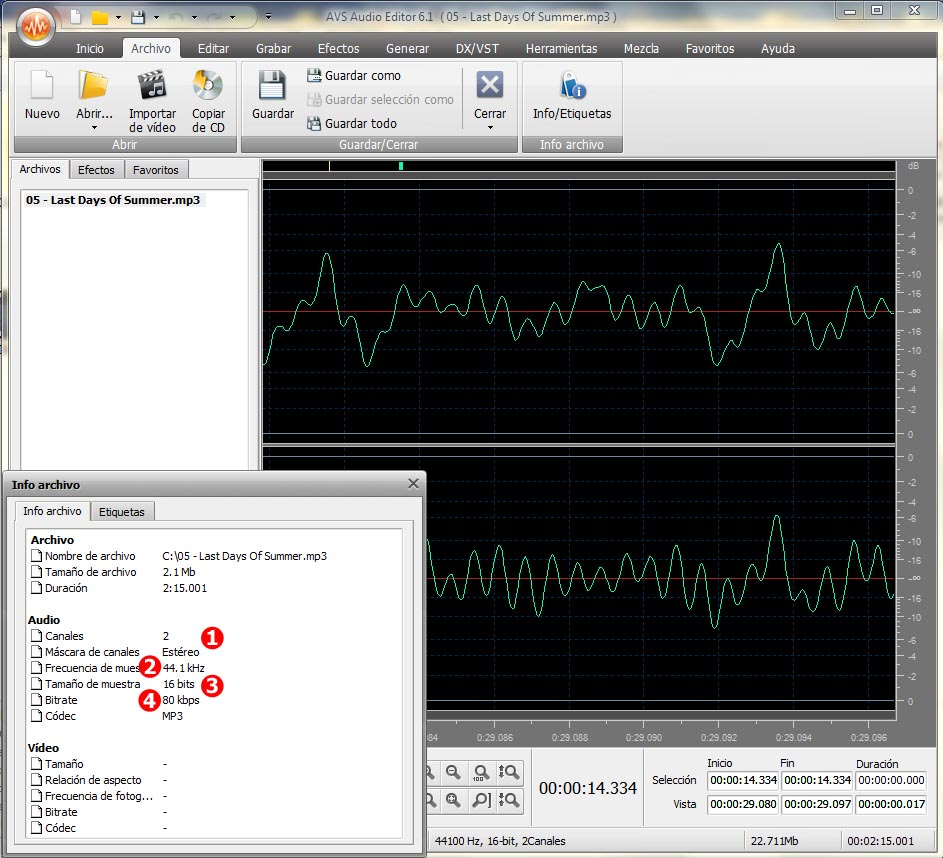 Instante de un fichero de audio en AVS Audio Editor