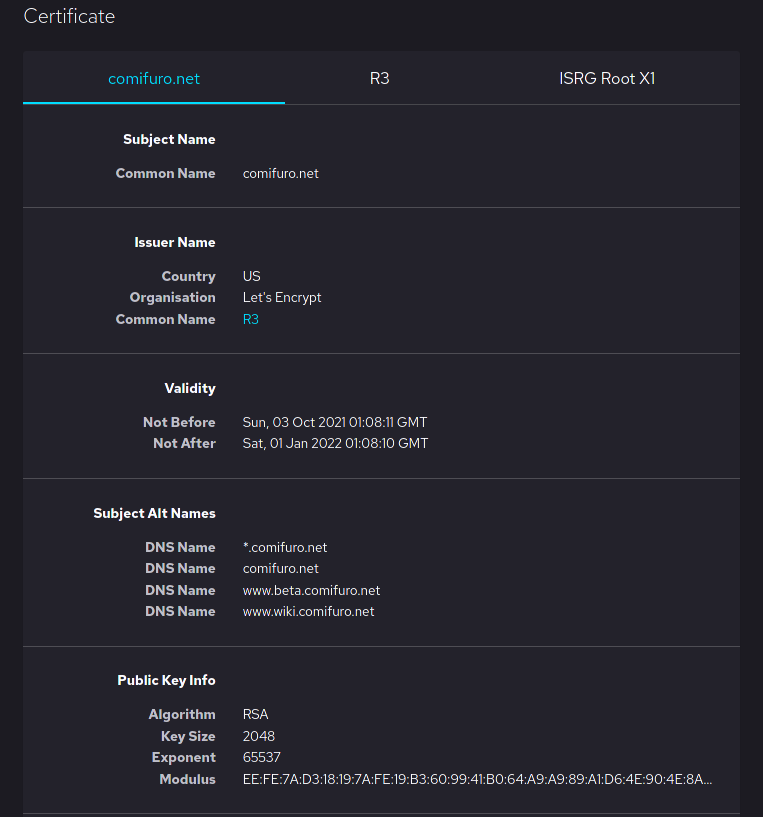 Captura de pantalla de un certificado digital