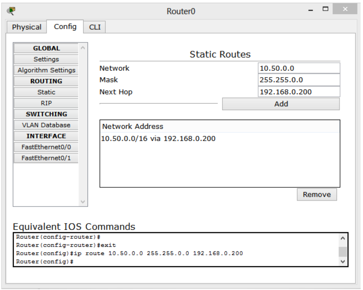 Desde este router se puede llegar a la red 10.50.0.0/16 a través de la interfaz del router cuya IP es 192.168.0.200