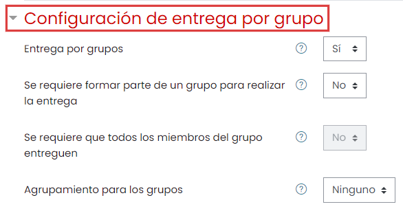 Configuración de entrega por grupo en Moodle