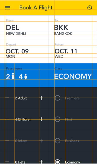 Interfaz móvil alineada con las líneas marcadas