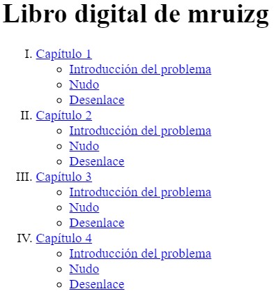 Resultado final índice de capítulos libro digital con HTML