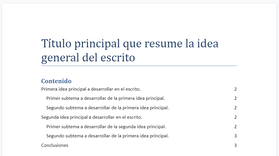 Portada con tabla de contenidos