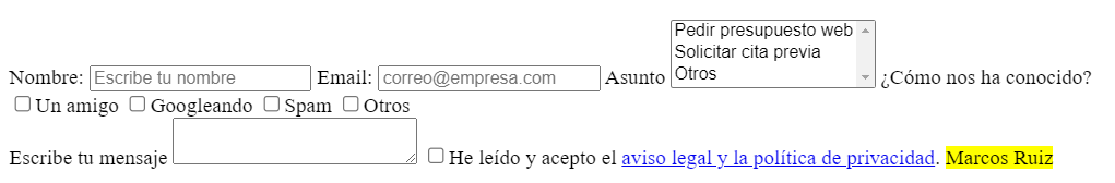 Resultado final del formulario