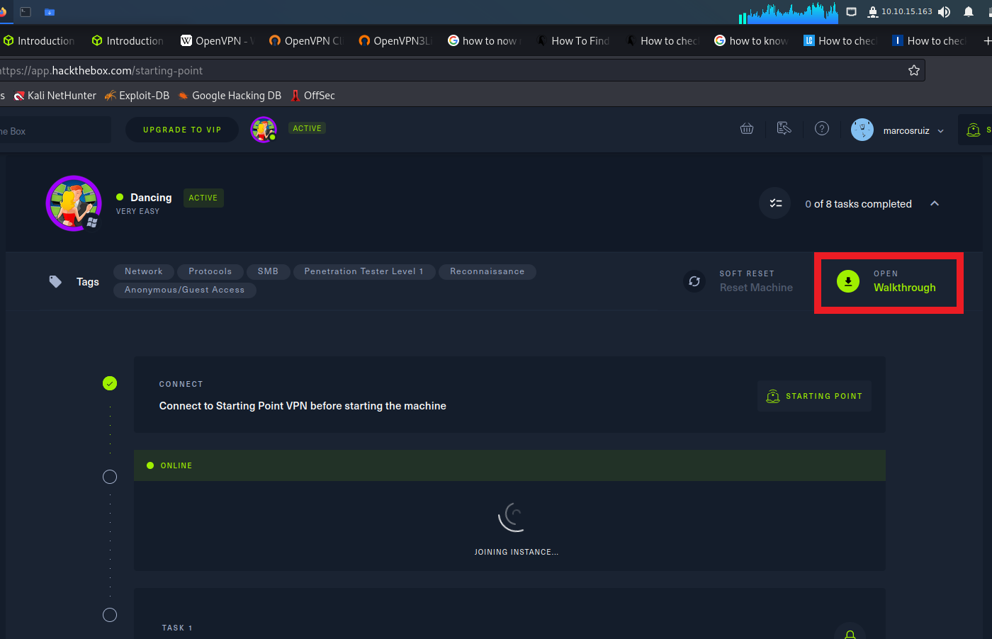 Botón "OPEN Walkthrough"