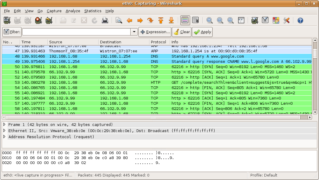 Interfaz de Wireshark