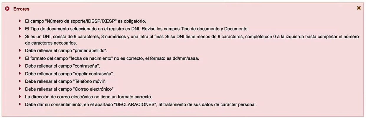 Errores que se muestran tras enviar el formulario y recargar la página