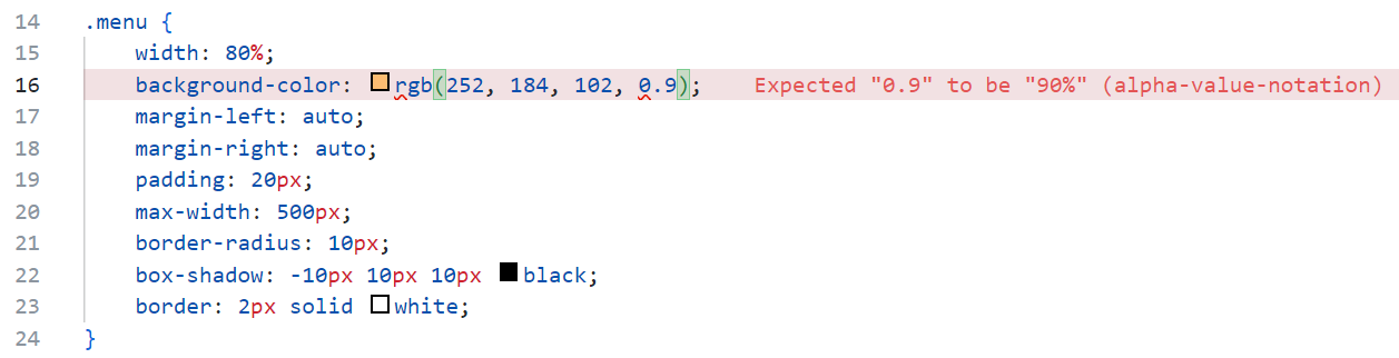 Mensaje de error de Stylelint
