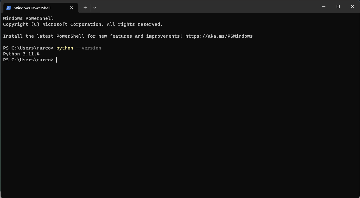 Versión de Python en terminal de Windows 11