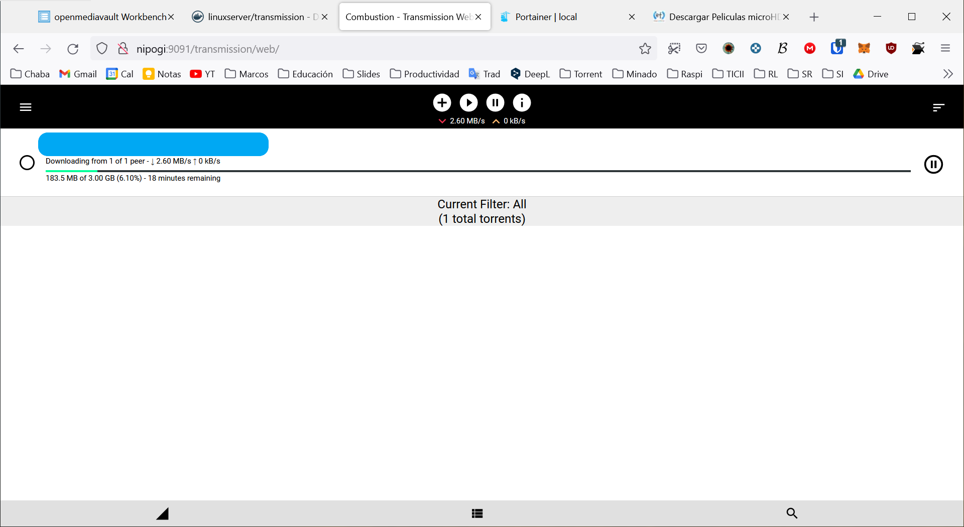 Interfaz web de Transmission: Torrent descargando