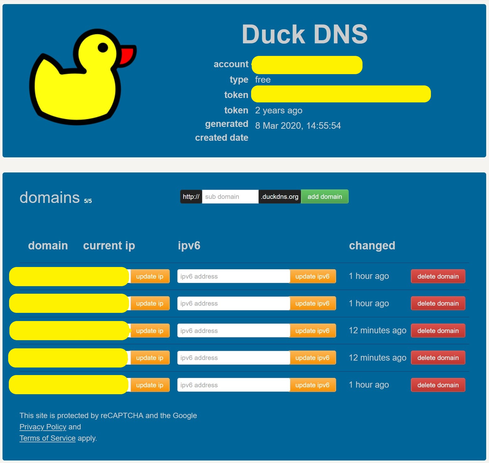 Página web de Duck DNS