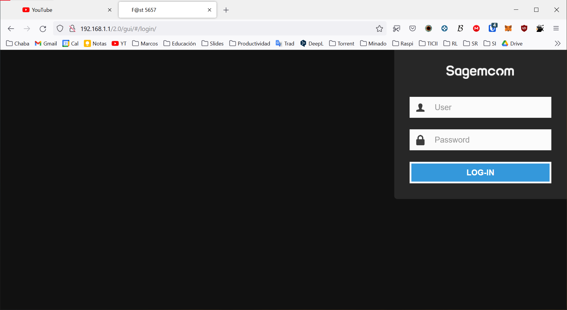 Interfaz web del router: Login