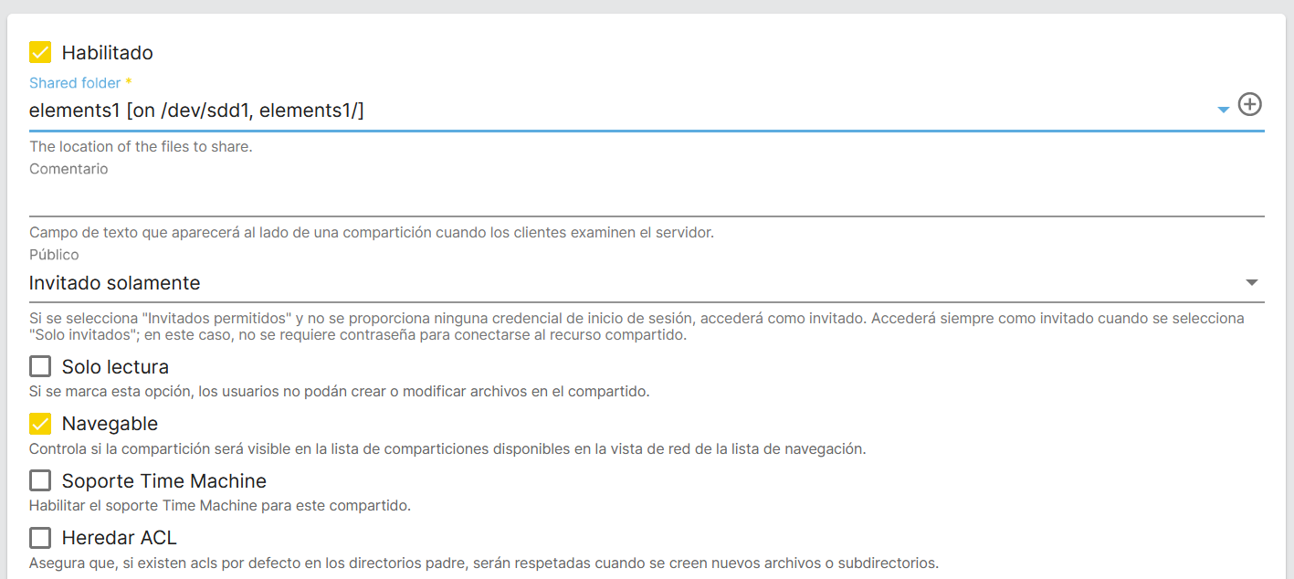 Configuración de la carpeta compartida SMB