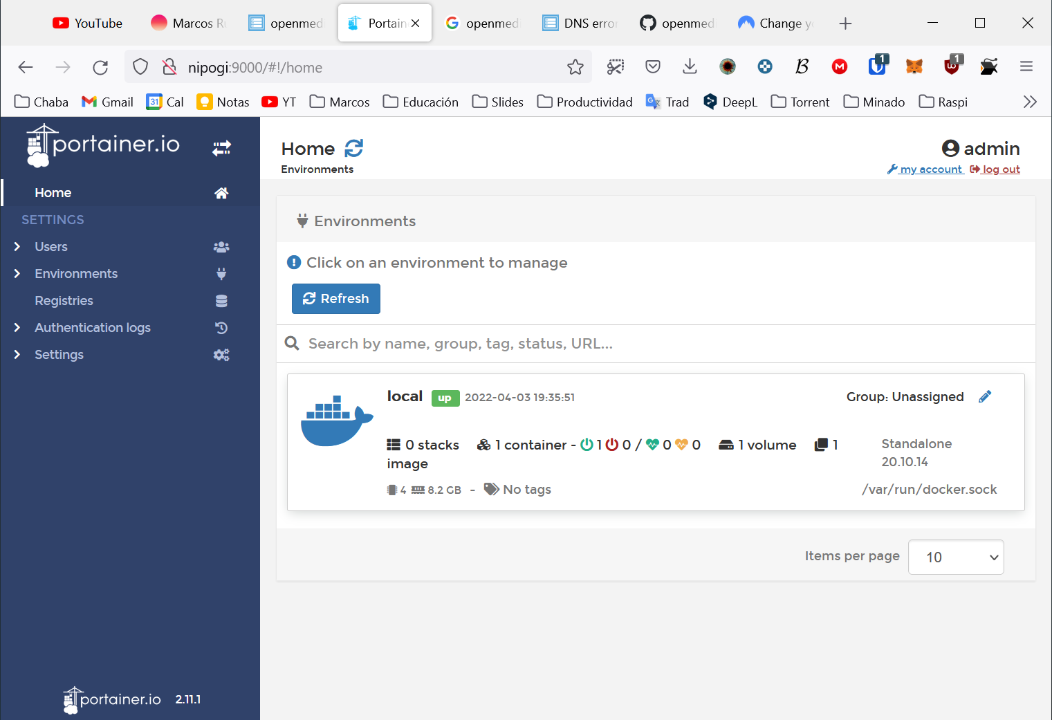 Interfaz web de Portainer