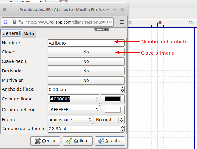 Propiedades de atributo en DIA