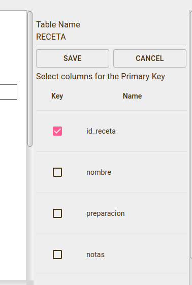 Clave primaria de Receta