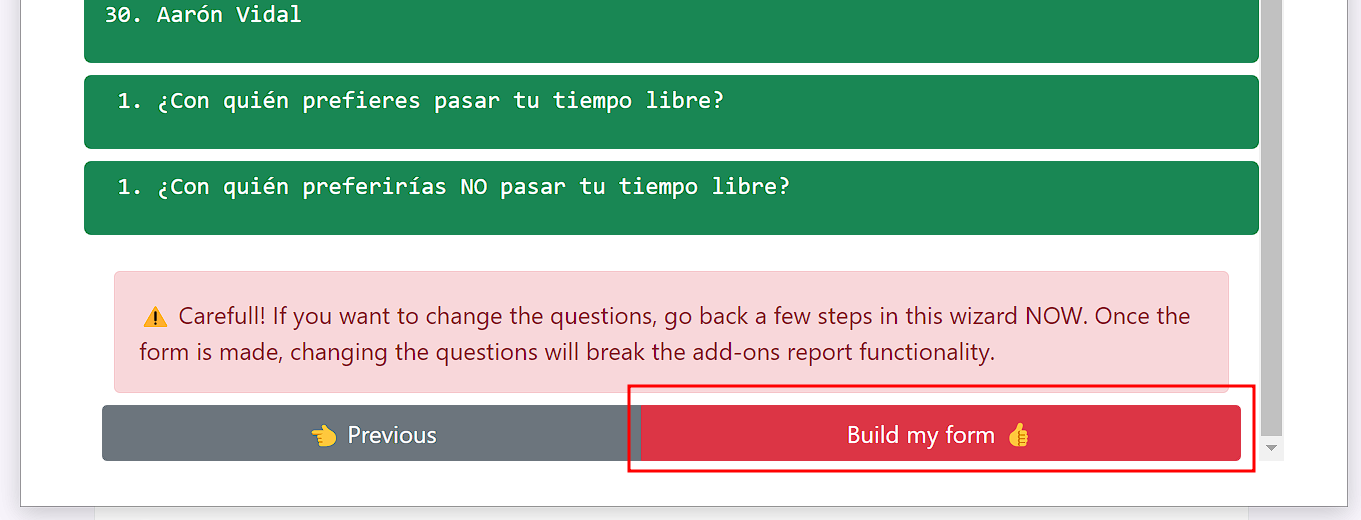 Hacer click en "Build my form"