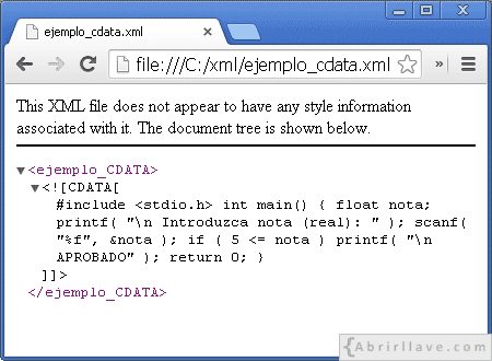 Visualización del archivo ejemplo_cdata.xml
